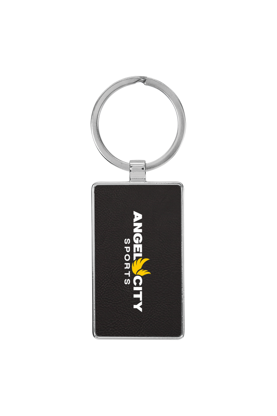 2 3/4" x 1 1/4" Laserable Leatherette/Metal Rectangle Keychain